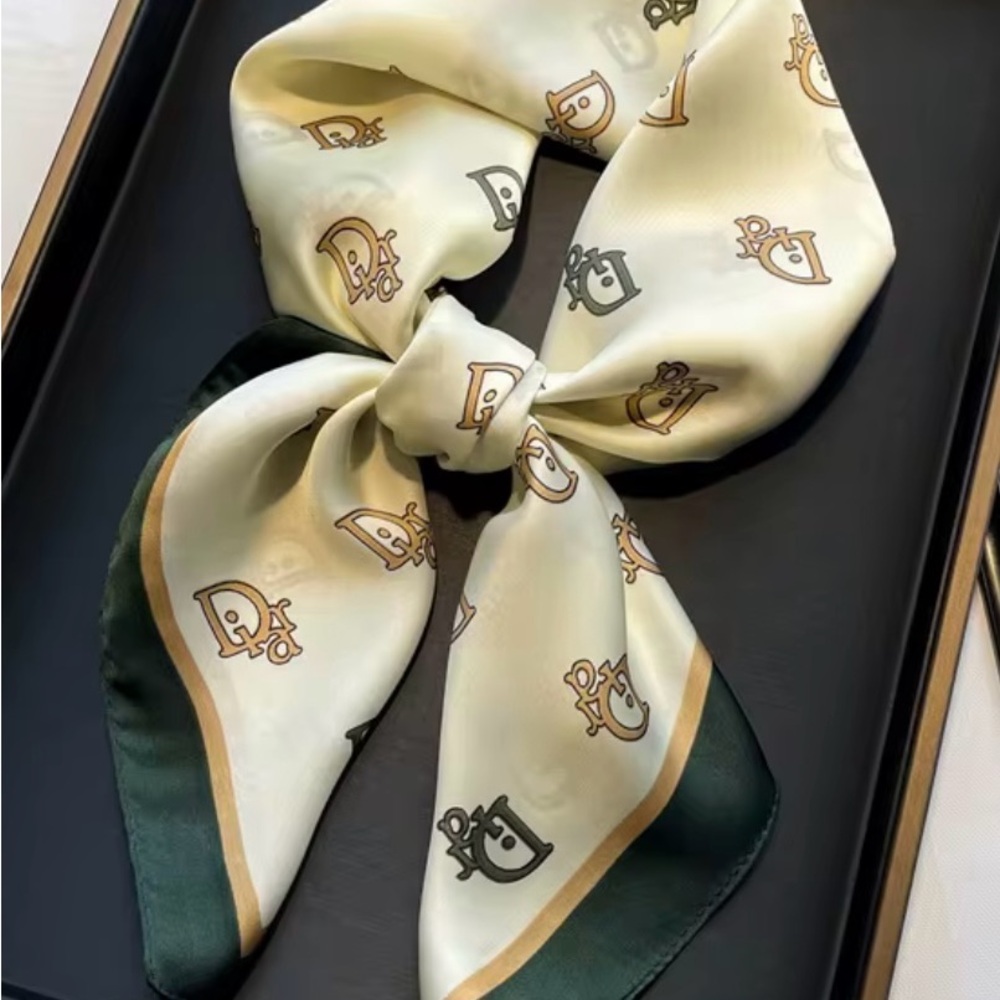 Elegant Cream and Green Silk Scarf
